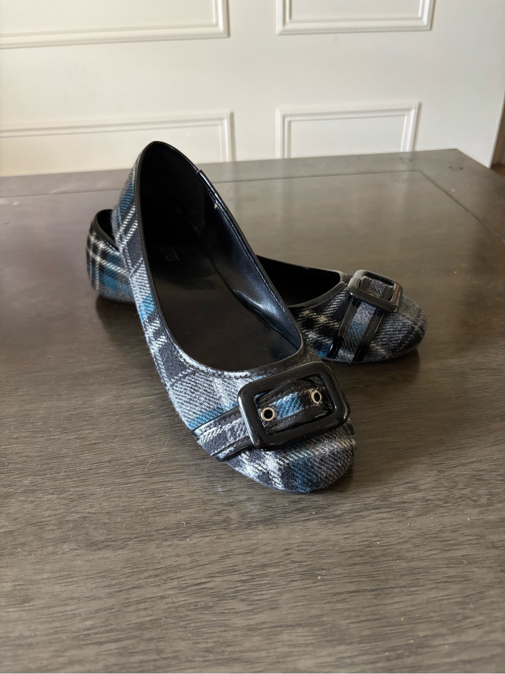 Y2k Plaid Buckle Ballet Flats in Blue and Gray - Women's Shoes